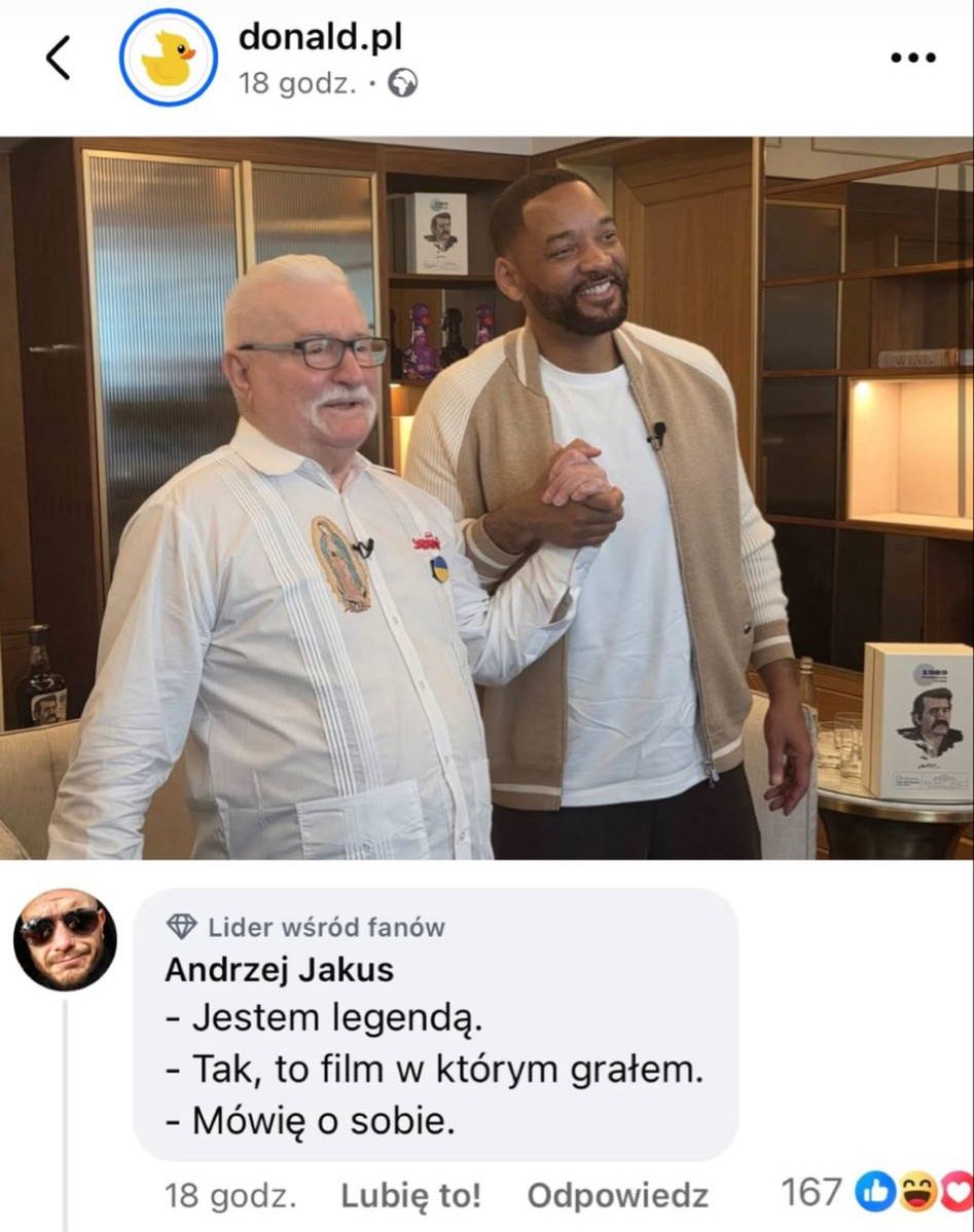Mem z Lechem Wałęsą i Willem Smithem