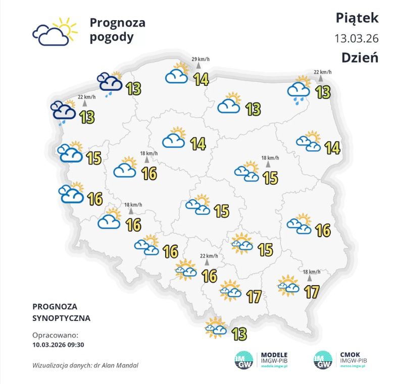 Prognoza pogody na piątek 13 marca