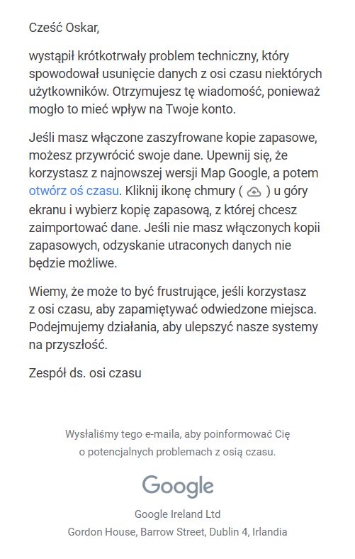 Wiadomość, która trafia do użytkowników Map Google