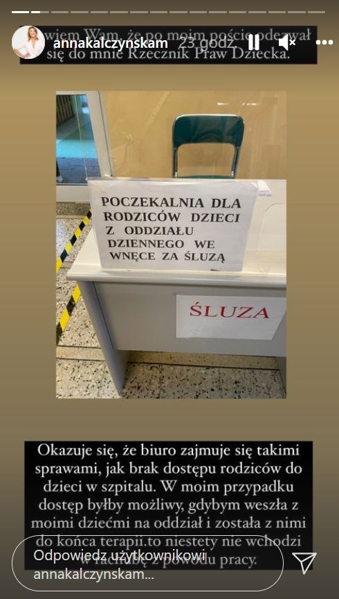 Screen z InstaStories Kalczyńskiej