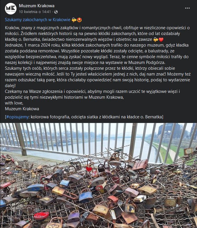 Muzealnicy ustalają, kto powiesił kłódki miłości.