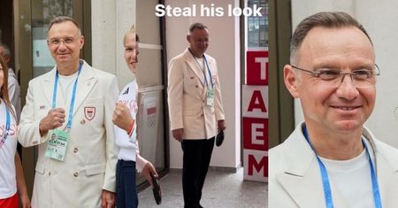Eksperymentujący ze stylem Andrzej Duda zawitał do olimpijskiej wioski. Modny? (ZDJĘCIA)