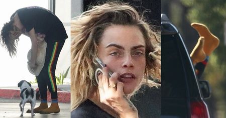 NIEWYRAŹNA Cara Delevingne snuje się w skarpetkach po lotnisku, niepokojąc fanów: "Przerażające" (ZDJĘCIA)
