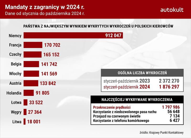 Państwa z największą liczbą wykroczeń polskich kierowców