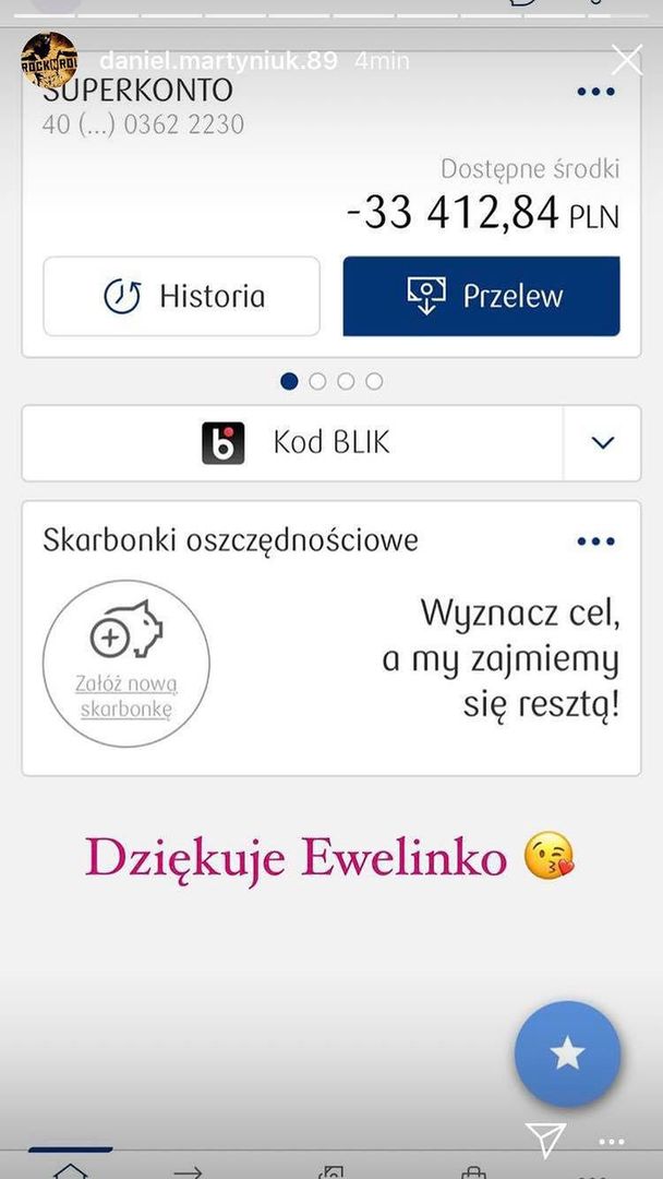 Daniel Martyniuk upublicznił na InstaStory screeny swojego stanu konta