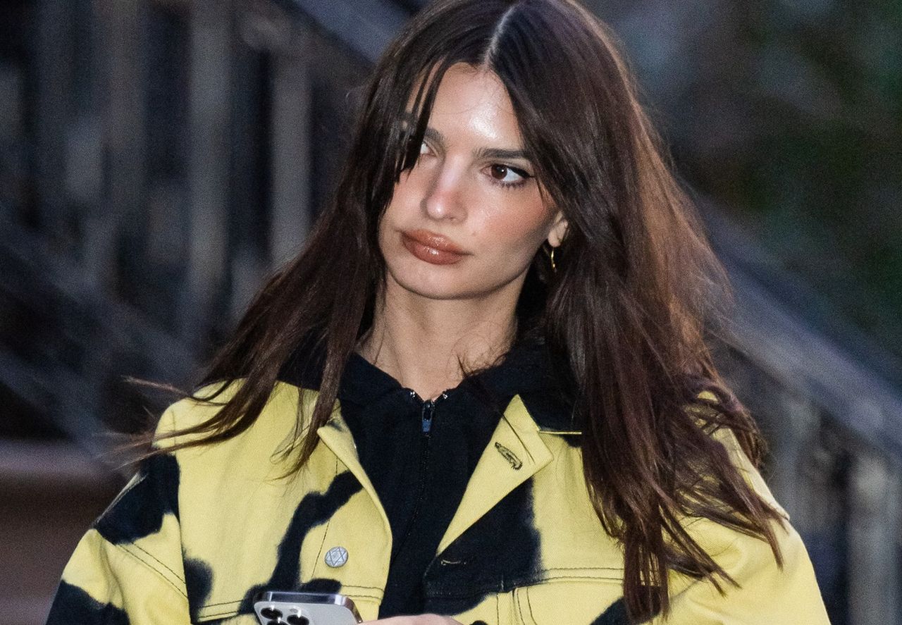 Emily Ratajkowski in one jacket and three different styles.