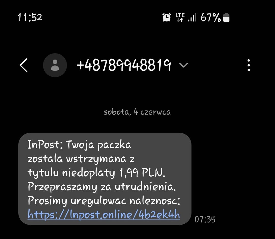 Fałszywy SMS o paczce