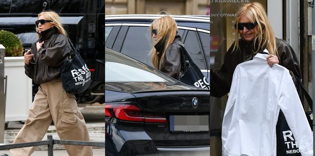 69-letnia Monika Olejnik w młodzieżowych fatałaszkach pędzi do krawca, po czym ładuje się do BMW za ponad 300 tys. zł (ZDJĘCIA)