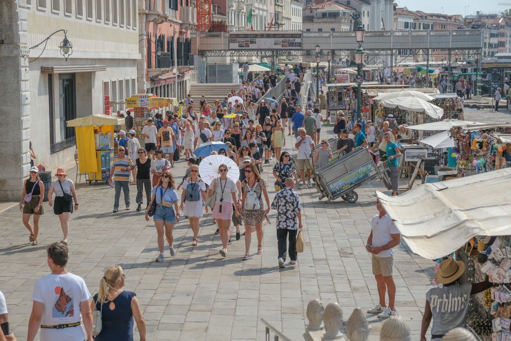 Venice is visited by crowds of tourists all year round.