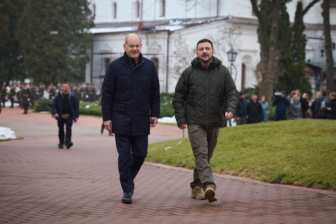 Chancellor of Germany Olaf Scholz during a visit to Kyiv.