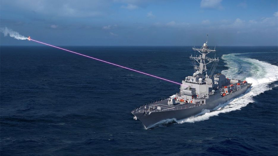 Wizualizacja użycia lasera HELIOS na niszczycielu typu Arleigh Burke