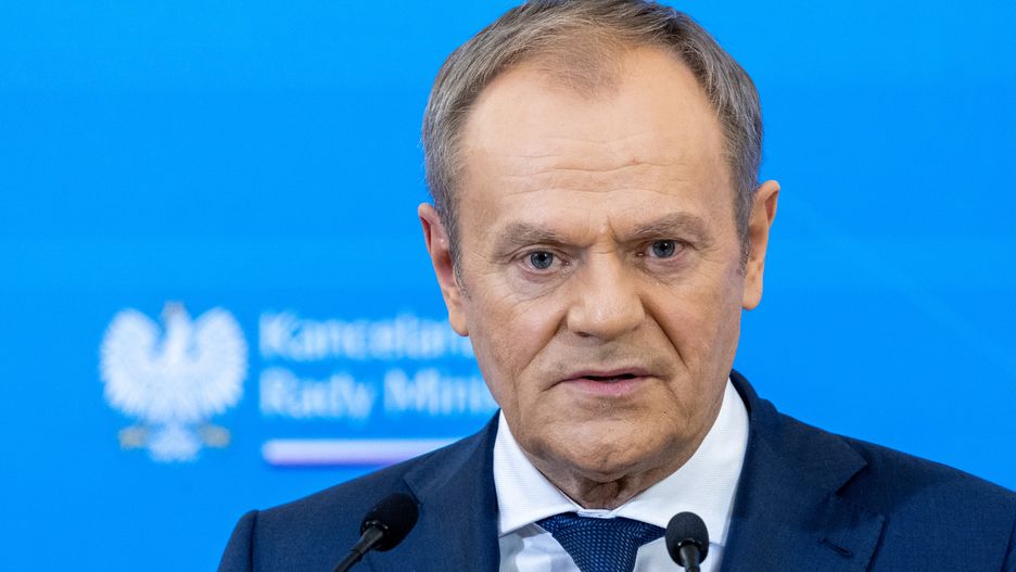 Polish Prime Minister Donald Tusk is making a statement to the press after the Council of Ministers meeting in Warsaw, Poland, on March 19, 2024. (Photo by Andrzej Iwanczuk/NurPhoto via Getty Images)