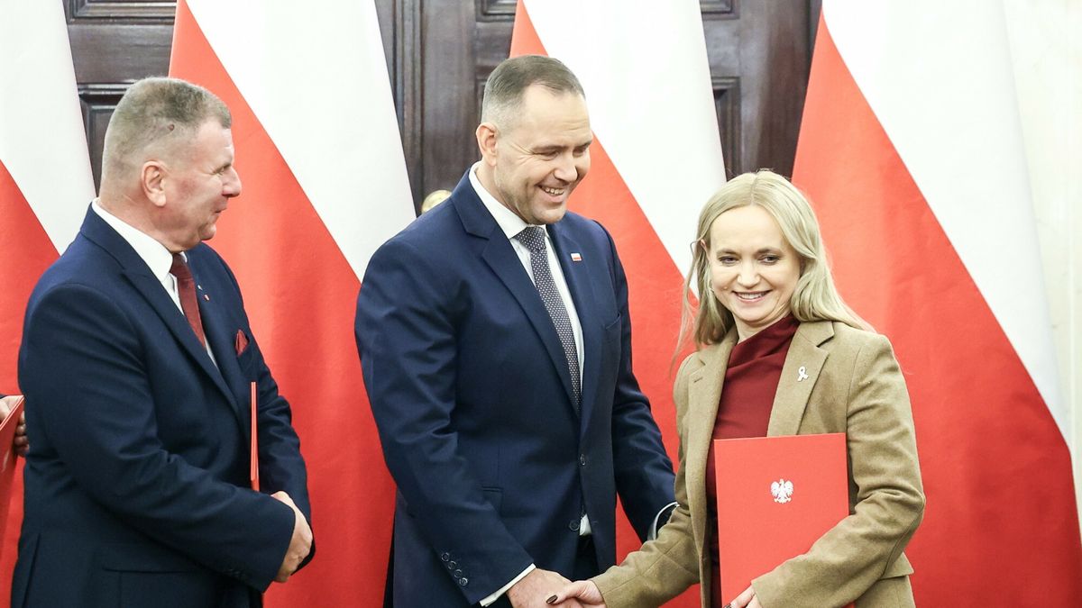 Na zdjęciu prezydent Karol Nawrocki i minister Jolanta Sobierańska-Grenda, po lewej Bogdan Kubiak, doradca prezydenta