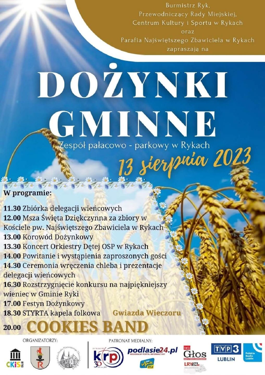 Dożynki Gminne w Rykach 2023 - program, plakat