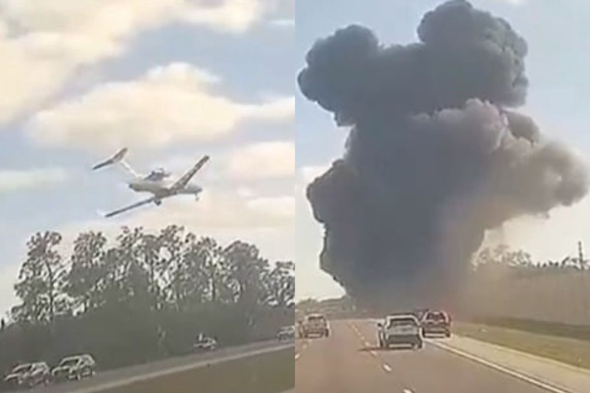 The jet crashed on a crowded highway.