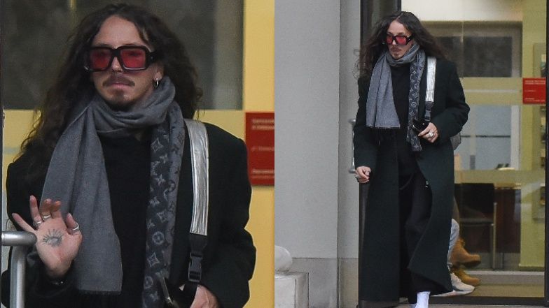 Michał Szpak w szaliku za ponad 2 tysiące i  różowych kapciuszkach mknie po Warszawie załatwiając sprawunki (ZDJĘCIA)