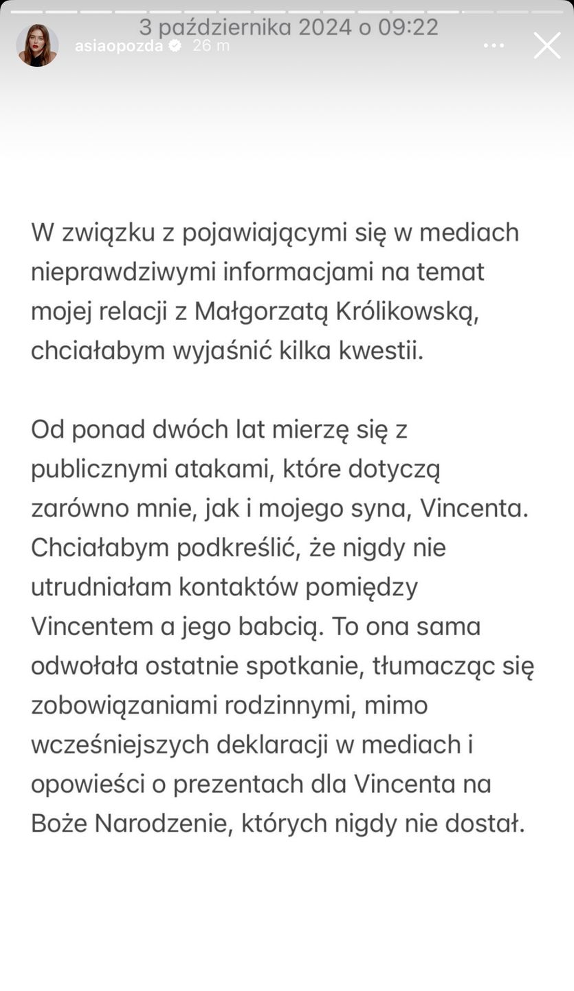 Opozda reaguje na proces, jaki wytoczyła jej teściowa