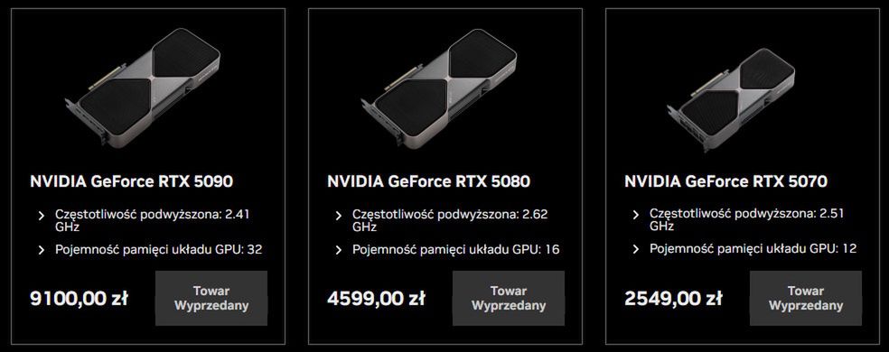 Karty GeForce RTX 5000 często są niedostępne w sklepie NVIDII