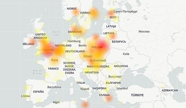 Awarie Messengera sygnalizowane są nie tylko z obszaru Polski, źródło: downdetecor.