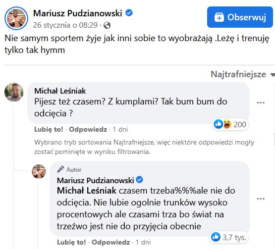 Mariusz Pudzianowski ocenił, że "czasami trzeba się napić"