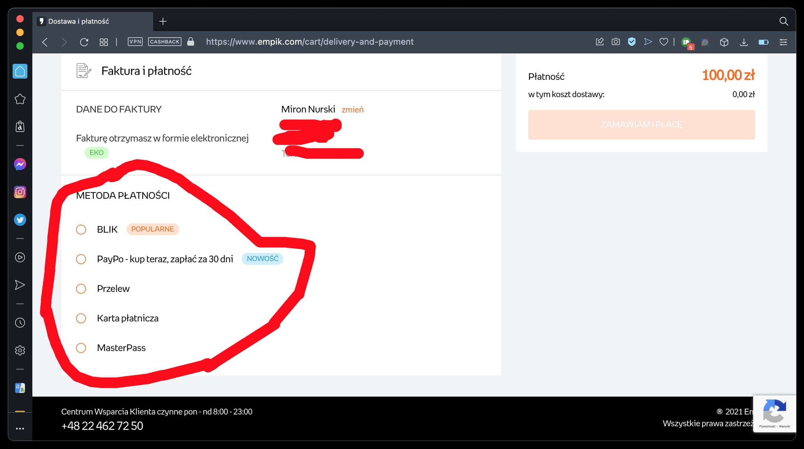 Lista dostępnych metod płatności