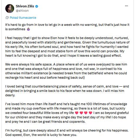 Elon Musk zostawił swoją wieloletnią partnerkę i matkę czwórki swoich dzieci