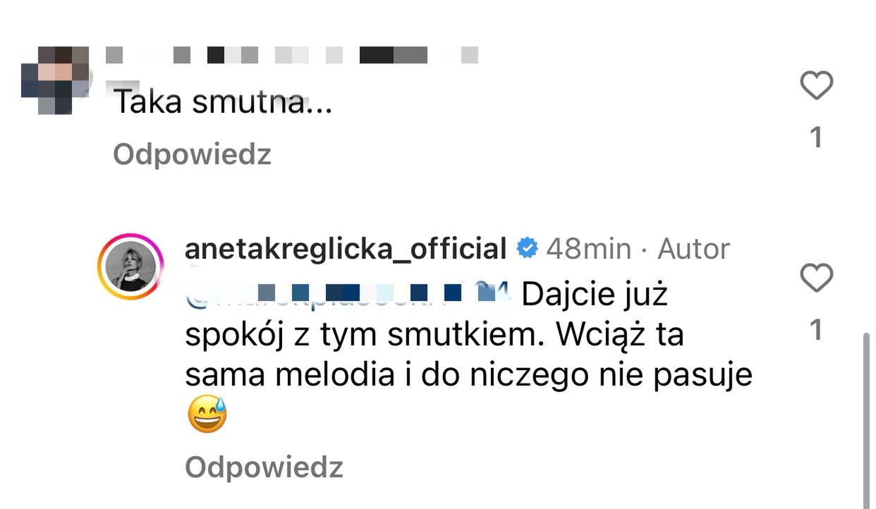 Aneta Kręglicka odpowiedziała internaucie 
