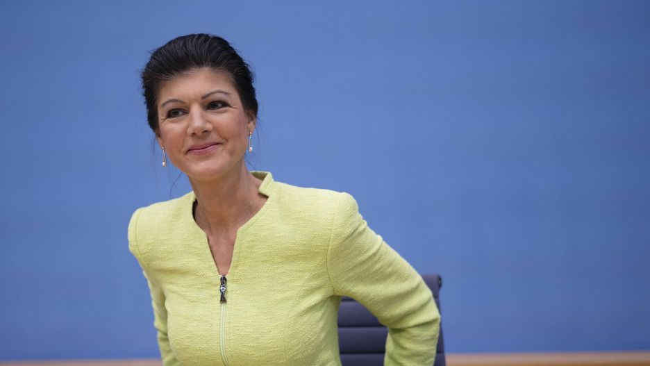 TemporaryGerman politician Sahra Wagenknecht, best-known face of the Left Party, arrives for a news conference to announce the founding of a precursor to a new party in Berlin, Germany, Monday, Oct. 23, 2023. (AP Photo/Markus Schreiber)Markus Schreiber