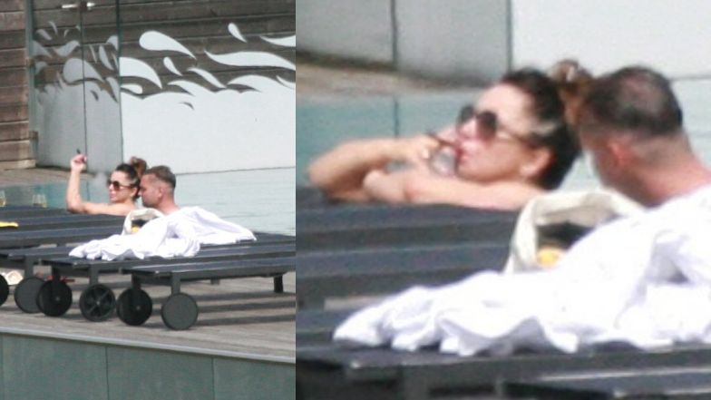 Beata Tadla z mężem w basenie