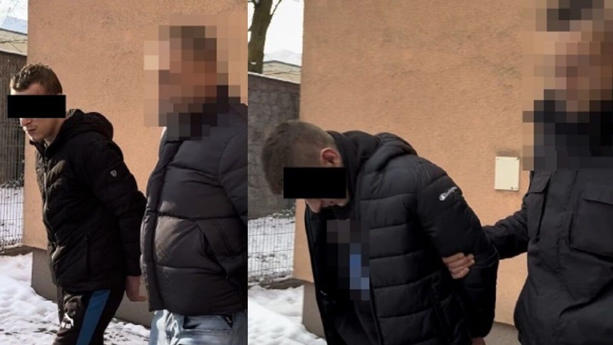 policjanci prowadzą zatrzymanych