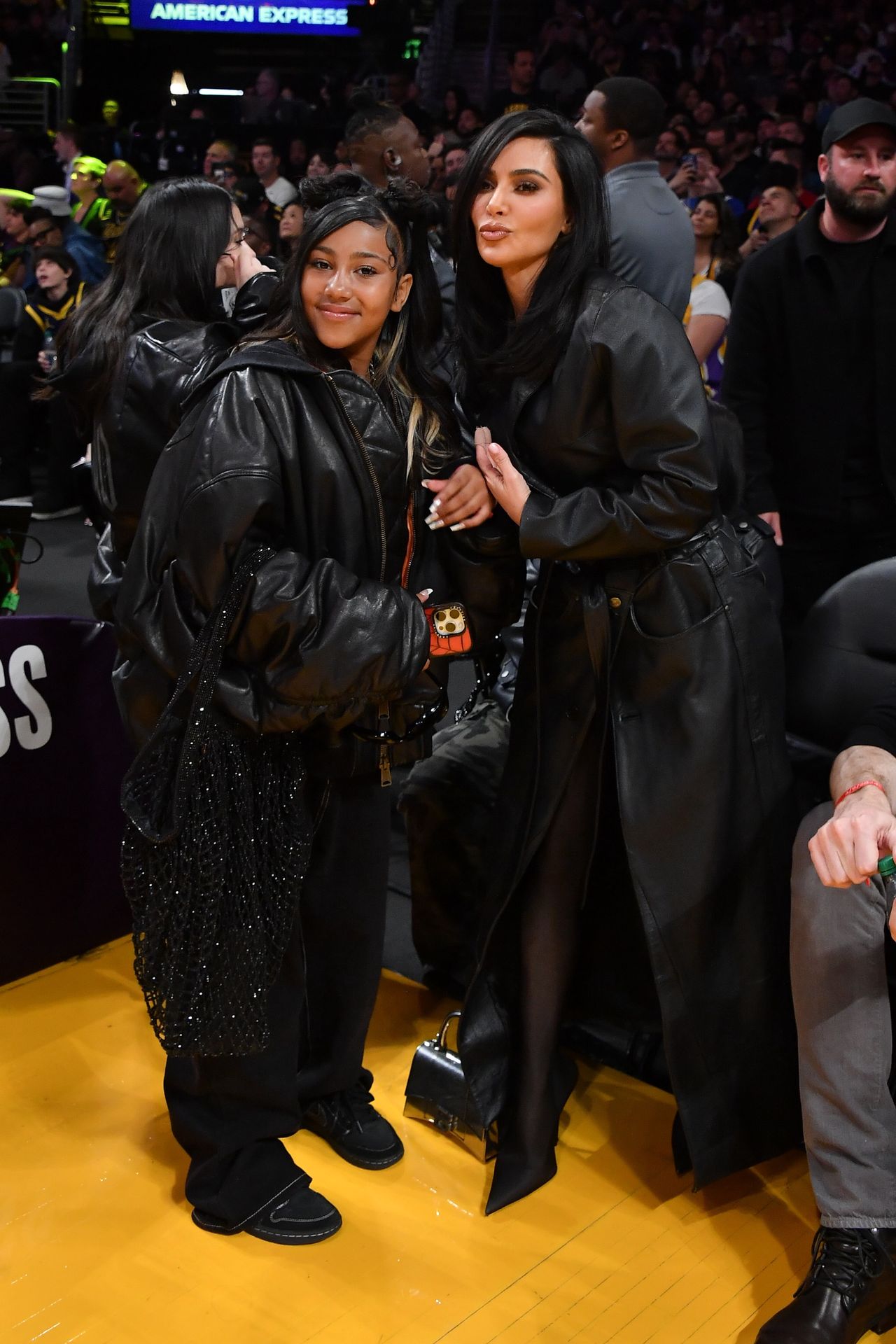 LOS ANGELES, CALIFORNIA - APRIL 09: Kim Kardashian (R) and North West attend a basketball game between the Los Angeles Lakers and the Golden State Warriors at Crypto.com Arena on April 09, 2024 in Los Angeles, California. NOTE TO USER: User expressly acknowledges and agrees that, by downloading and or using this photograph, User is consenting to the terms and conditions of the Getty Images License Agreement. (Photo by Allen Berezovsky/Getty Images)