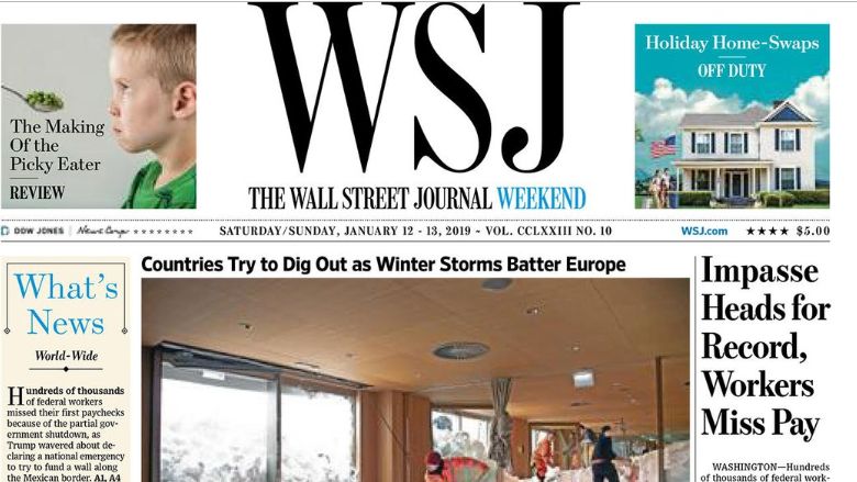 Okładka weekendowego wydania "Wall Street Journal"
