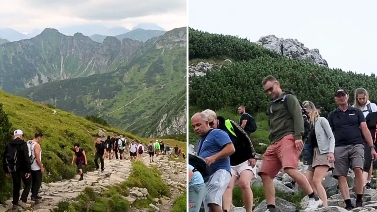 tatrzańskie szlaki, turyści, tatry Tłumy turystów w Tatrach. Ogromne kolejki na szlakach