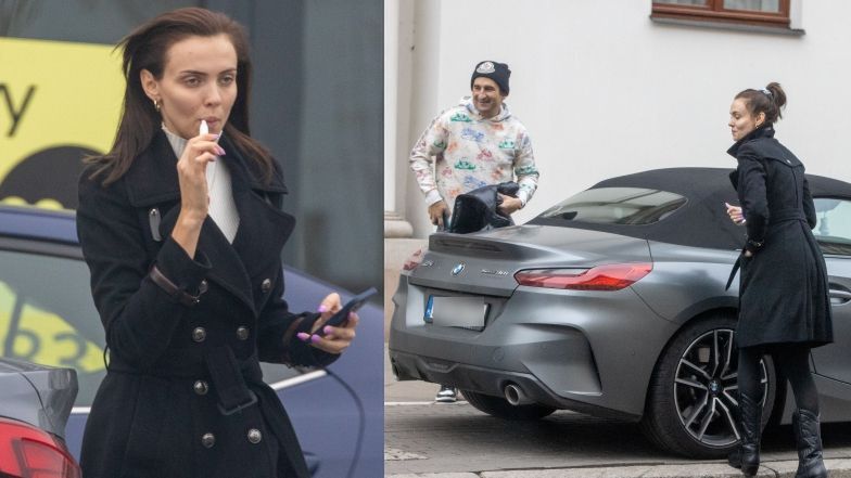 Marcela Leszczak i Misiek Koterski całują się na rodzinnym spacerze z synkiem