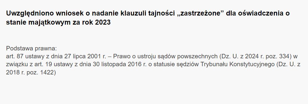 Niektórzy sędziowie zdecydowali się zastrzec swoje oświadczenia majątkowe