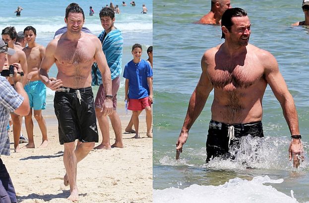 Hugh Jackman na plaży BEZ KOSZULKI! (ZDJĘCIA)