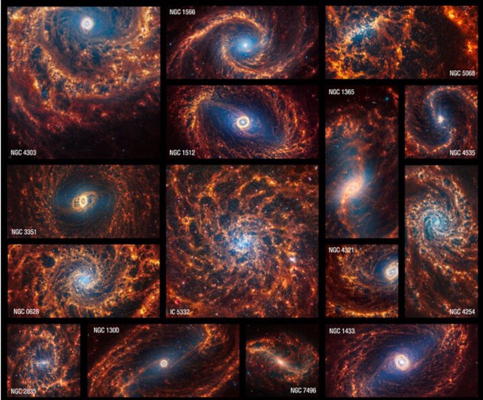 Collage of galaxies photographed by the James Webb Space Telescope