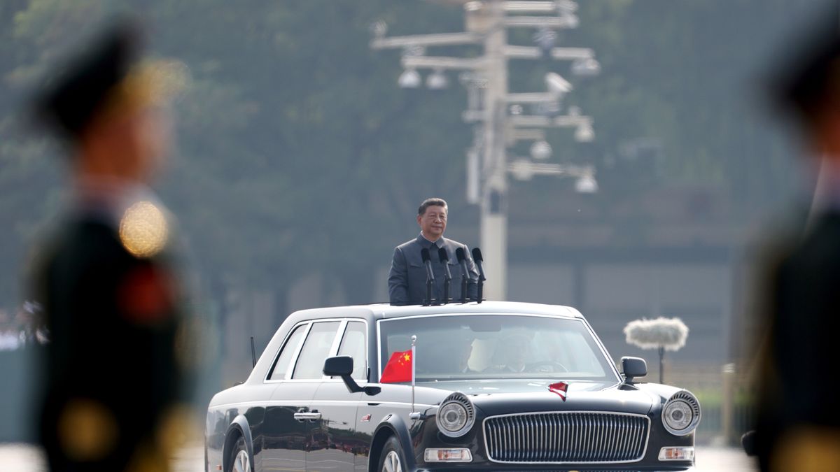 BEIJING, CHINA - SEPTEMBER 03: China’s President Xi Jinping attends a military parade marking the 80th anniversary of victory over Japan and the end of World War II, in Tiananmen Square on September 03, 2025, in Beijing, China. China's Victory Day military parade serves as a powerful display of national pride and military power. This year's parade carries heightened geopolitical weight with the attendance of leaders like Vladimir Putin, Kim Jong Un and Narendra Modi, underlining China's diplomatic alliances as it presents itself as an alternative global leader. (Photo by Lintao Zhang/Getty Images)