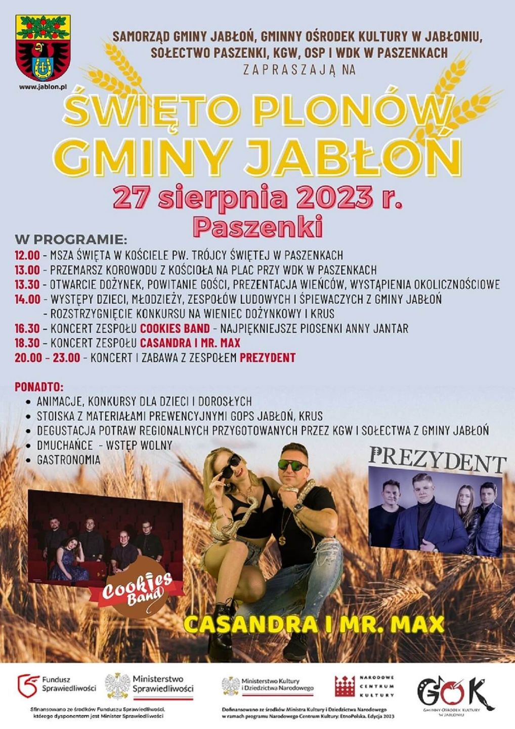 Dożynki w Paszenkach 2023 - plakat, program wydarzenia