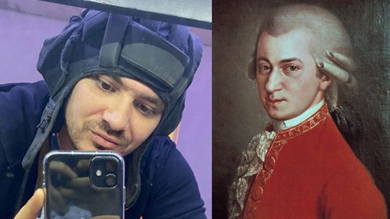 Daniel Martyniuk pozuje w hełmofonie