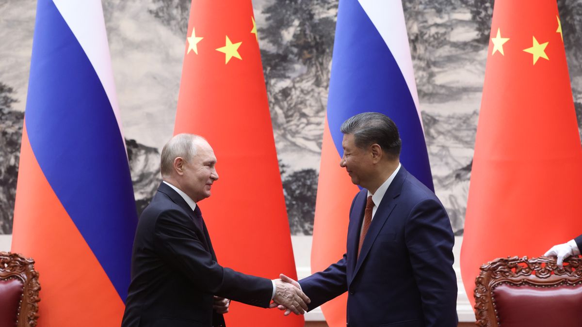 Russian President Putin's State Visit To China - Day OneBEIJING, CHINA - MAY 16: (RUSSIA OUT) Russian President Vladimir Putin (L) and Chinese President Xi Jinping (R) shake hands during a bilateral meeting on May 16, 2024 in Beijing, China. Russian President Vladimir Putin is in China for a two-day state visit. (Photo by Contributor/Getty Images)Contributorbestof, topix