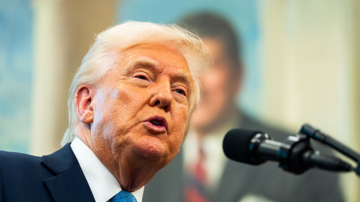 WASHINGTON, DC  April 22, 2025:

US President Donald Trump answers questions during the swearing in of Paul Atkins as Chairman of the Securities and Exchange Commission (SEC) in the Oval Office of the White House on Tuesday April 22, 2025.

(Photo by Demetrius Freeman/The Washington Post via Getty Images)