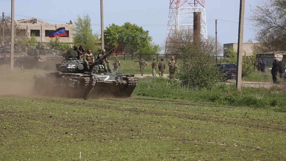 Evacuation of people from MariupolMARIUPOL, UKRAINE - MAY 06: Tanks of the DPR army move on the field during several dozen Ukrainian civilians, who had been living in the bomb shelters of the Azovstal plant for more than a month, being evacuated in Mariupol, Ukraine on May 06, 2022. The evacuated civilians were taken to a refugee camp in the village of Bezymyannoye. (Photo by Leon Klein/Anadolu Agency via Getty Images)Anadolu Agencyrussian attacks, dpr, evacuation of people