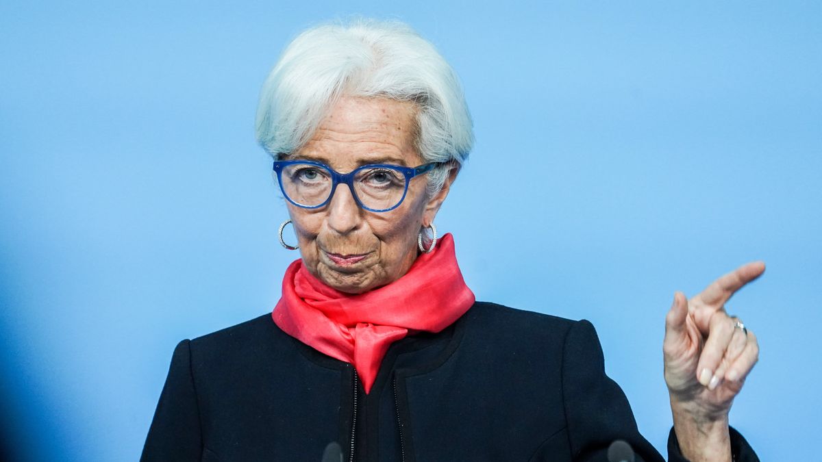 Christine Lagarde, president of the European Central Bank (ECB), speaks during a news conference in Frankfurt, Germany, on Thursday, Dec. 16, 2021. Euro-area economic activity slowed as rising coronavirus cases hurt service providers to offset an improvement in manufacturing output. Photographer: Andreas Arnold/Bloomberg via Getty Images
