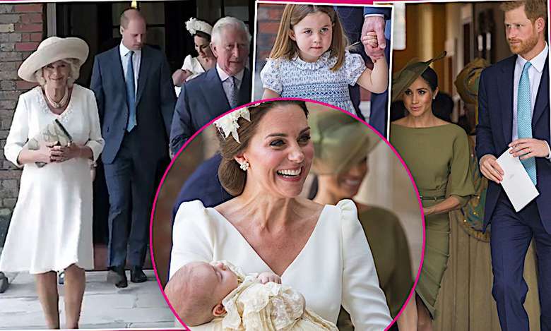 Rodzina Królewska na chrzcie księcia Louisa. Piękna księżna Kate, stylowa Meghan i uśmiechnięta Camilla [ZDJĘCIA + WIDEO]