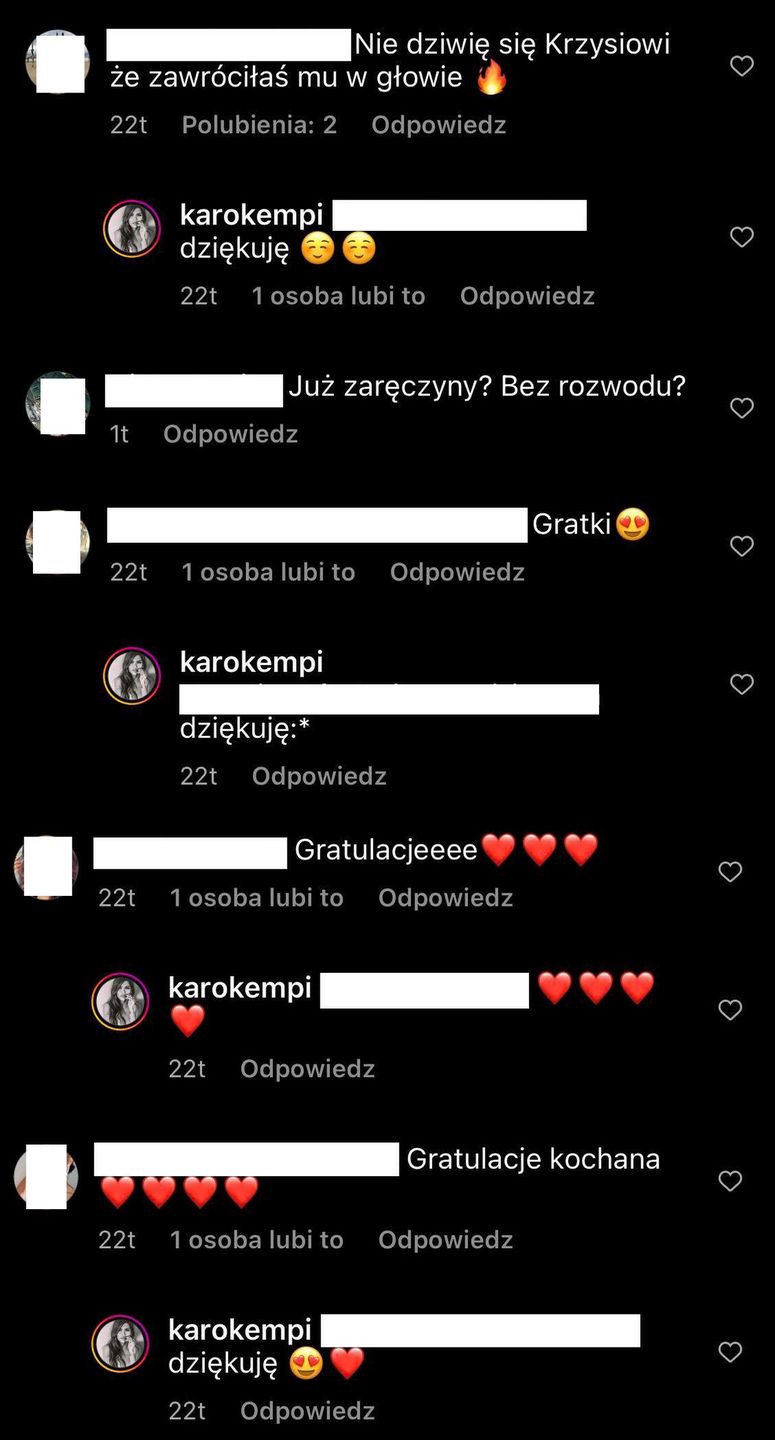 Komentarze pod zaręczynowym (?) postem Kempińskiej