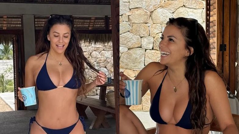 Naturalna Eva Longoria pozuje w mocno wyciętym bikini