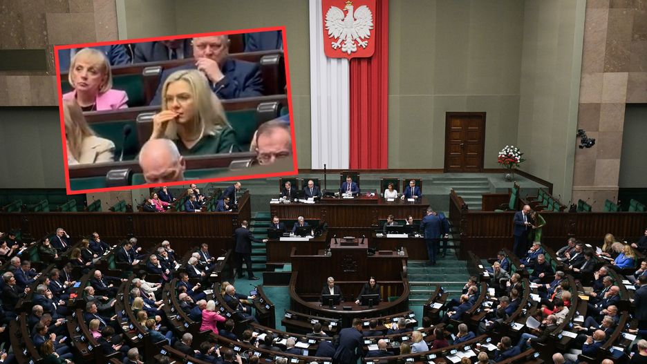 Małgorzata Wassermann podjadała przekąskę w trakcie obrad