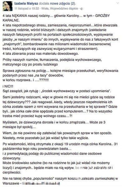 Izabela Małysz o stalkerze