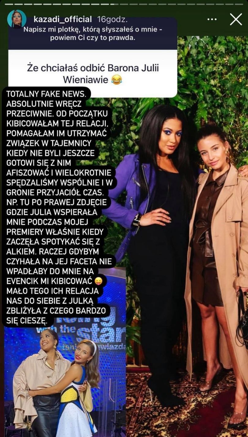 Patricia Kazadi zapewnia, że nie próbowała odbić Barona Julii Wieniawie